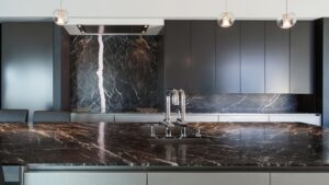 stone countertops with black cabinets