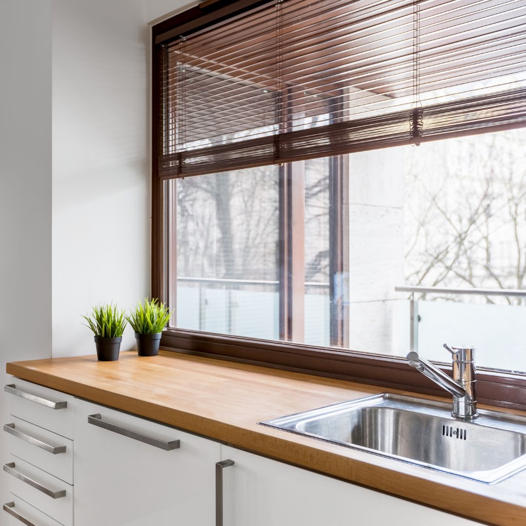 Wooden countertop in kitchen